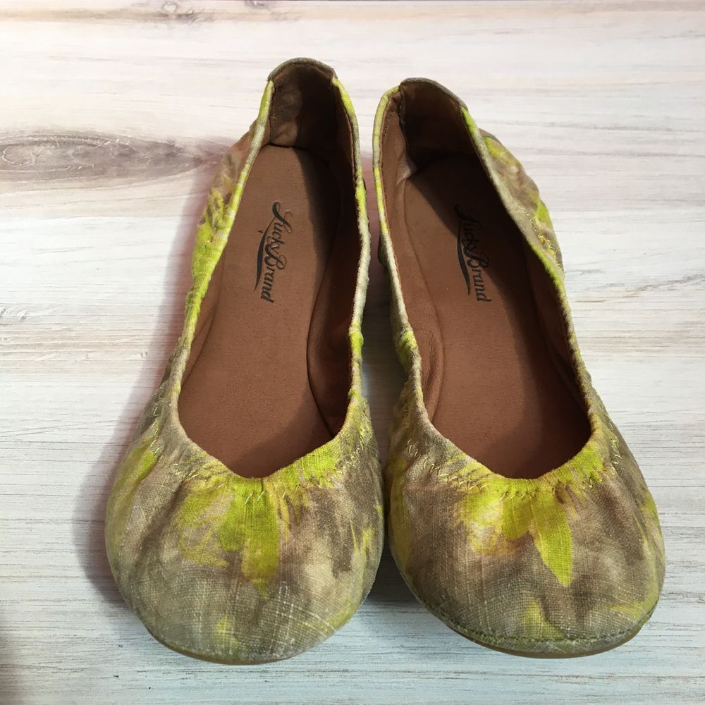 Lucky Brand Women's Size 6.5 Ballet Flat Round ToeSoft Linen Green Yellow